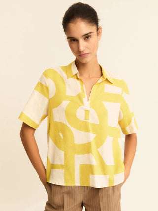 Camicia a polo in cotone e lino