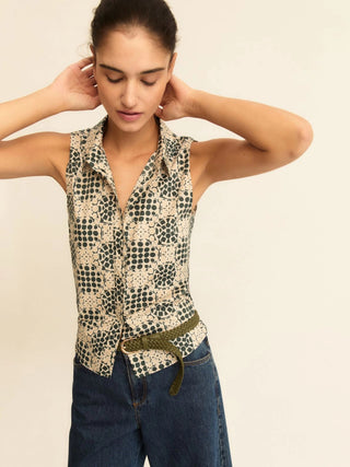 Camicia smanicata in popeline stampato