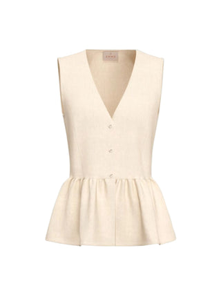 Top con balza in viscosa e lino