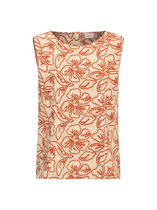 Top in cotone e lino ricamato