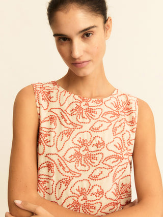 Top in cotone e lino ricamato