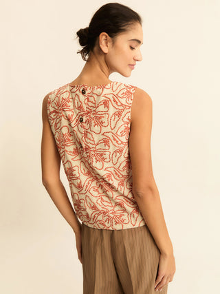 Top in cotone e lino ricamato