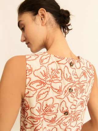 Top in cotone e lino ricamato