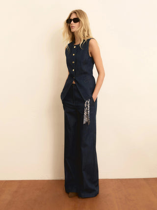 Pantalone wide leg effetto denim