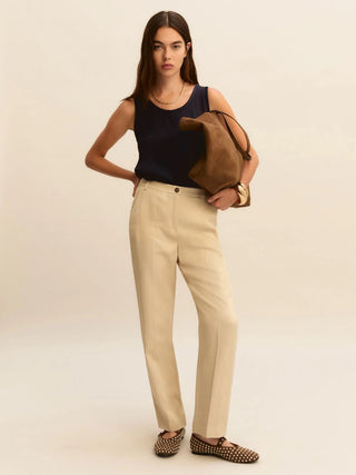 Pantaloni slim in twill di misto lino