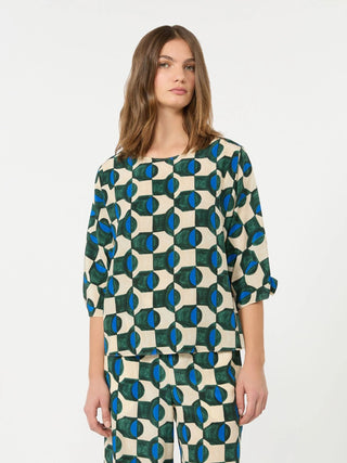 Blusa in crêpe de chine di seta stampata