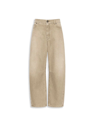 Jeans barrel leg in denim effetto used