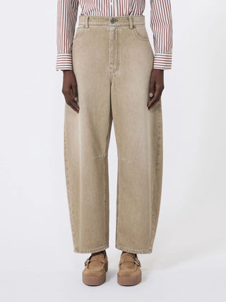 Jeans barrel leg in denim effetto used